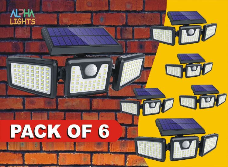 Picture of 6 Pack Ultra-Bright 74 LED Solar Motion Sensor Security Light – Adjustable 3-Head Design for Outdoor Wall Lighting