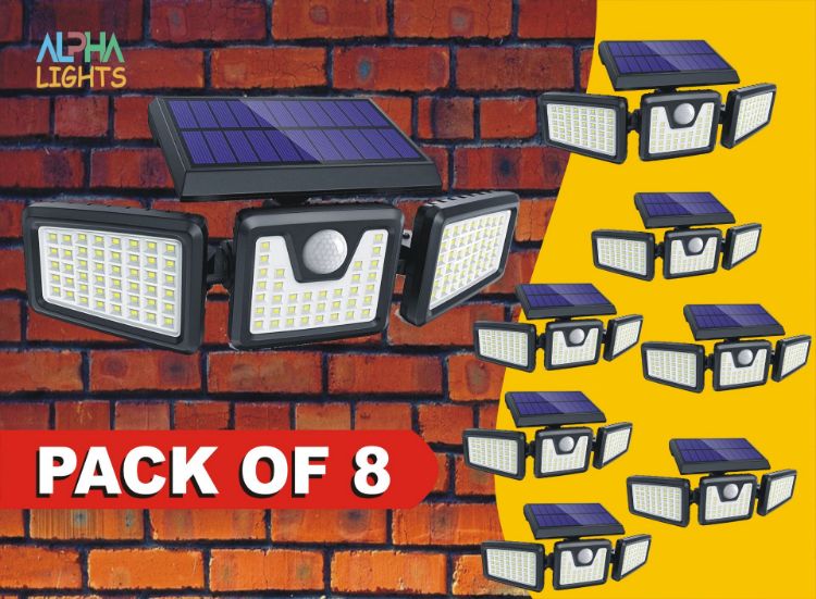 Picture of 8 Pack Advanced 74 LED Solar Security Light with Adjustable Motion Sensor and Weatherproof Design – Perfect for Outdoor Wall Lighting 