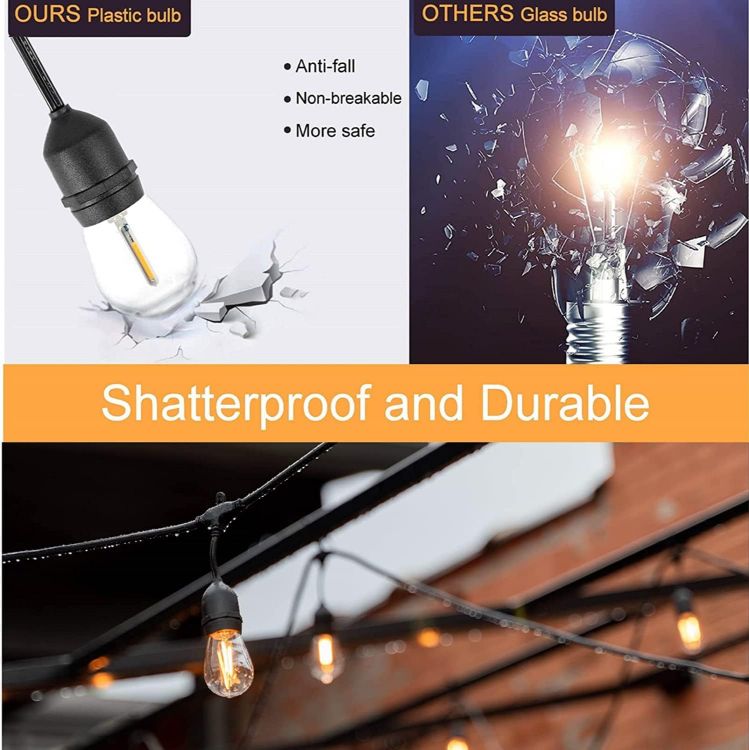 Picture of Outdoor Lights Mains Powered, 48FT LED S14 Garden Festoon Lighting with 15 LED Bulbs, Shatterproof Festoon Lights