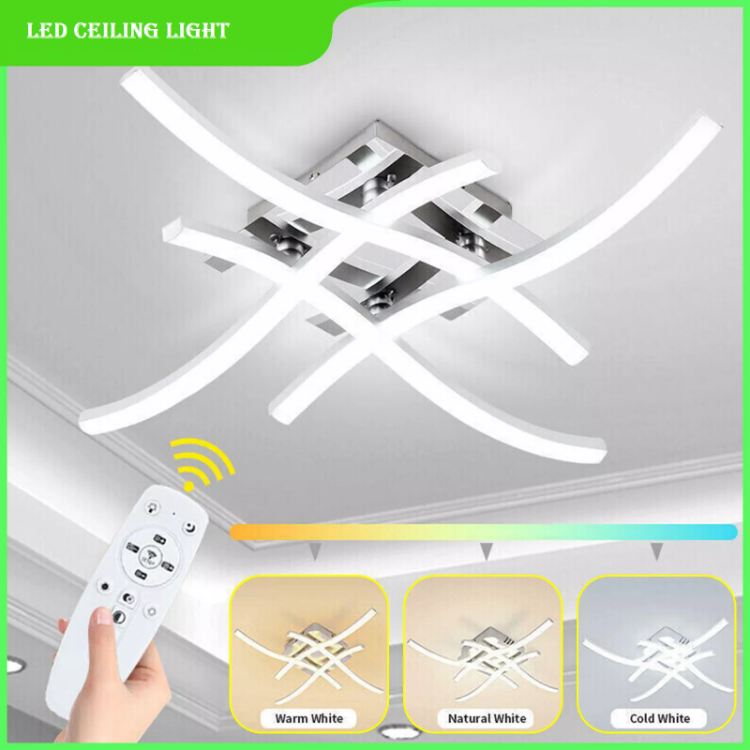 Picture of Modern LED Ceiling Light with 4 Wave Arms – Dimmable for Kitchen, Living Room, Bedroom