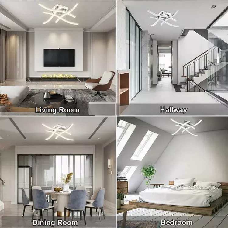 Picture of Modern LED Ceiling Light with 4 Wave Arms – Dimmable for Kitchen, Living Room, Bedroom