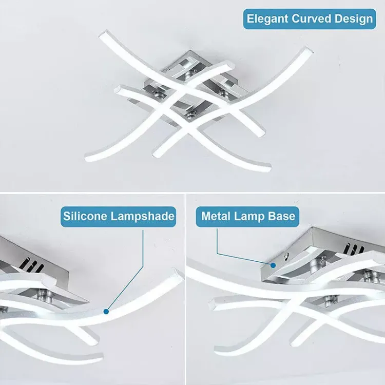 Picture of Modern LED Ceiling Light with 4 Wave Arms – Dimmable for Kitchen, Living Room, Bedroom