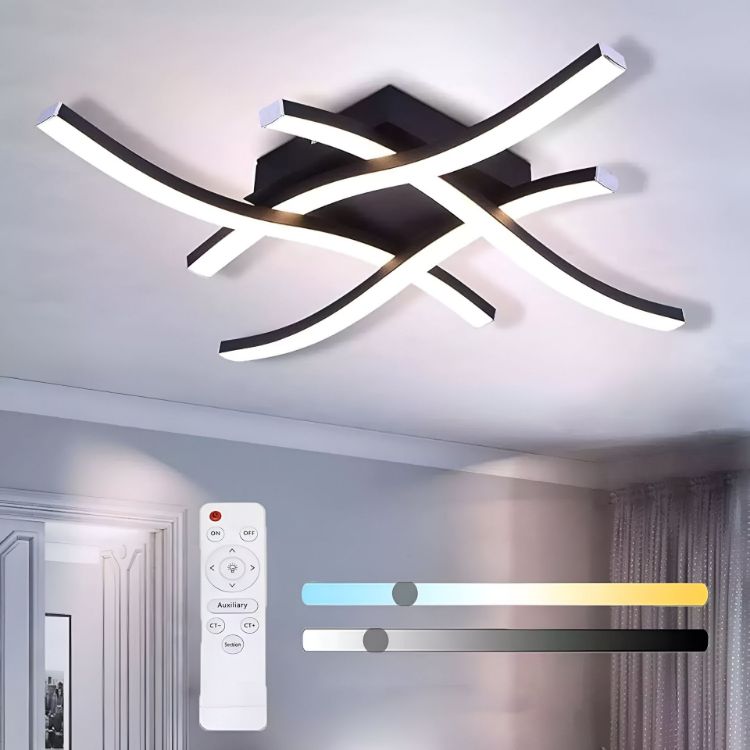 Picture of Sleek and Stylish Dimmable Ceiling Light Fixture with 4 Wave Lighting Elements - Perfect for Enhancing Modern Kitchens, Living Rooms, and Bedrooms