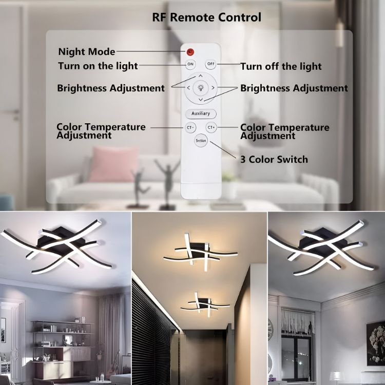 Picture of Sleek and Stylish Dimmable Ceiling Light Fixture with 4 Wave Lighting Elements - Perfect for Enhancing Modern Kitchens, Living Rooms, and Bedrooms