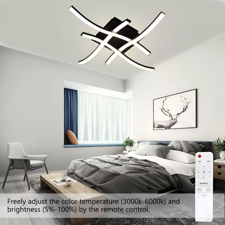 Picture of Sleek and Stylish Dimmable Ceiling Light Fixture with 4 Wave Lighting Elements - Perfect for Enhancing Modern Kitchens, Living Rooms, and Bedrooms