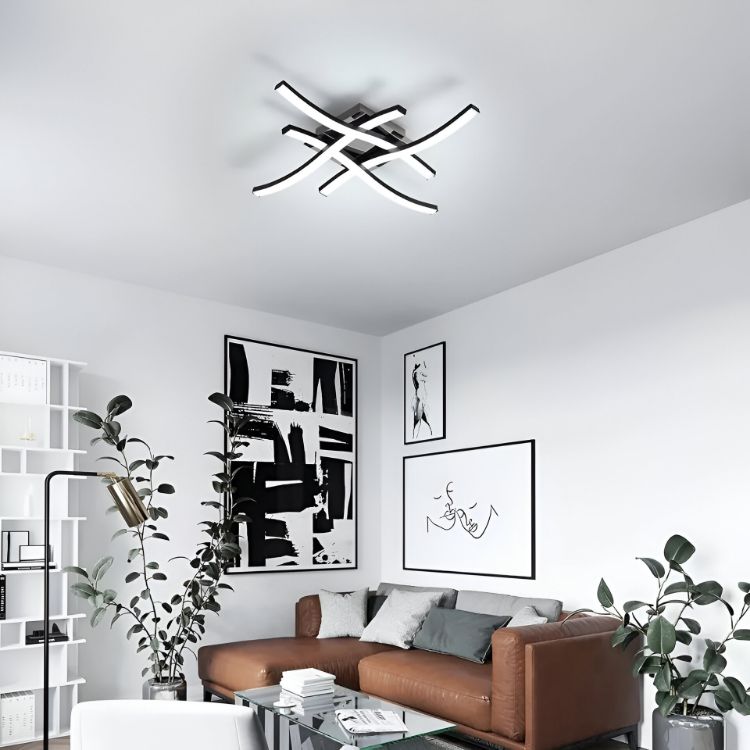 Picture of Sleek and Stylish Dimmable Ceiling Light Fixture with 4 Wave Lighting Elements - Perfect for Enhancing Modern Kitchens, Living Rooms, and Bedrooms