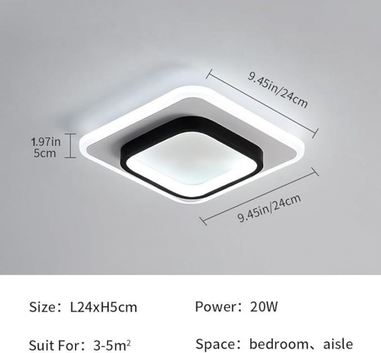 Picture of Chic 22W LED Ceiling Light, 9.5” Square Fixture, Cool White 6500K Glow for Bedroom, Kitchen, Office & More (Black & White)