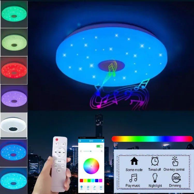 Picture of 48W RGB LED Ceiling Light with Bluetooth Speaker, APP Control & Remote, Dimmable Music Mode