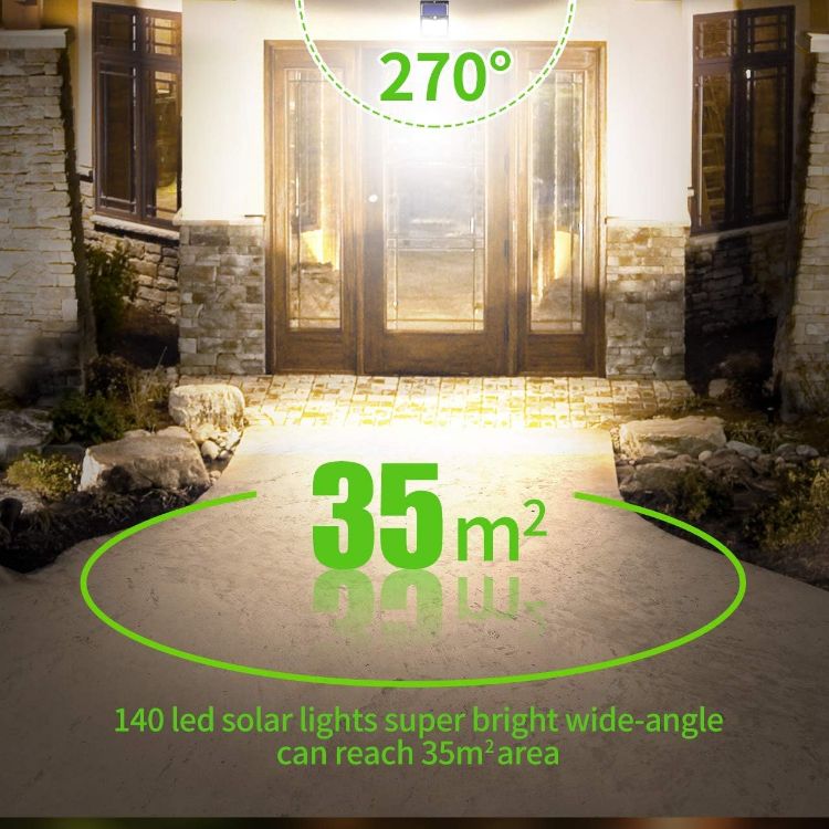 Picture of Solar Motion Sensor Lights - Outdoor LED Security Lights with 3 Modes, IP65 Waterproof for Yard, Garden, Garage & Fence