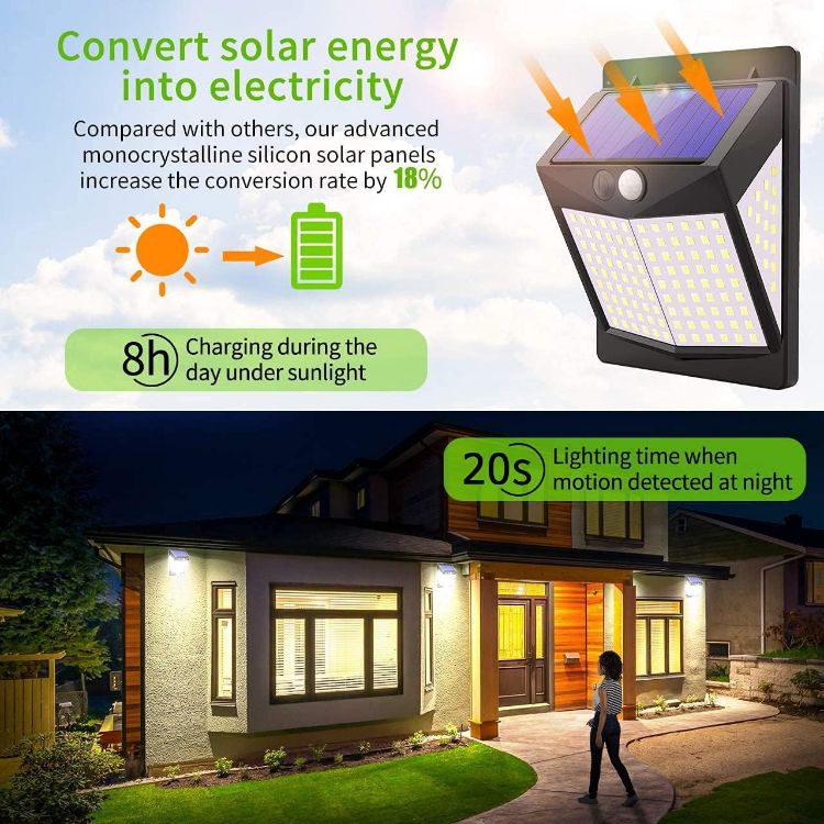 Picture of Solar Motion Sensor Lights - Outdoor LED Security Lights with 3 Modes, IP65 Waterproof for Yard, Garden, Garage & Fence