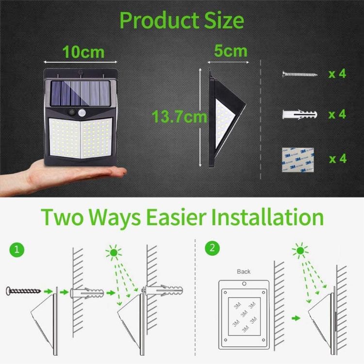 Picture of Solar Motion Sensor Lights - Outdoor LED Security Lights with 3 Modes, IP65 Waterproof for Yard, Garden, Garage & Fence