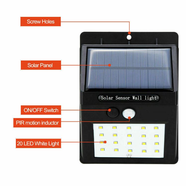 Picture of Solar Power PIR Motion Sensor Wall Light LED Outdoor Garden Security Flood Lamp