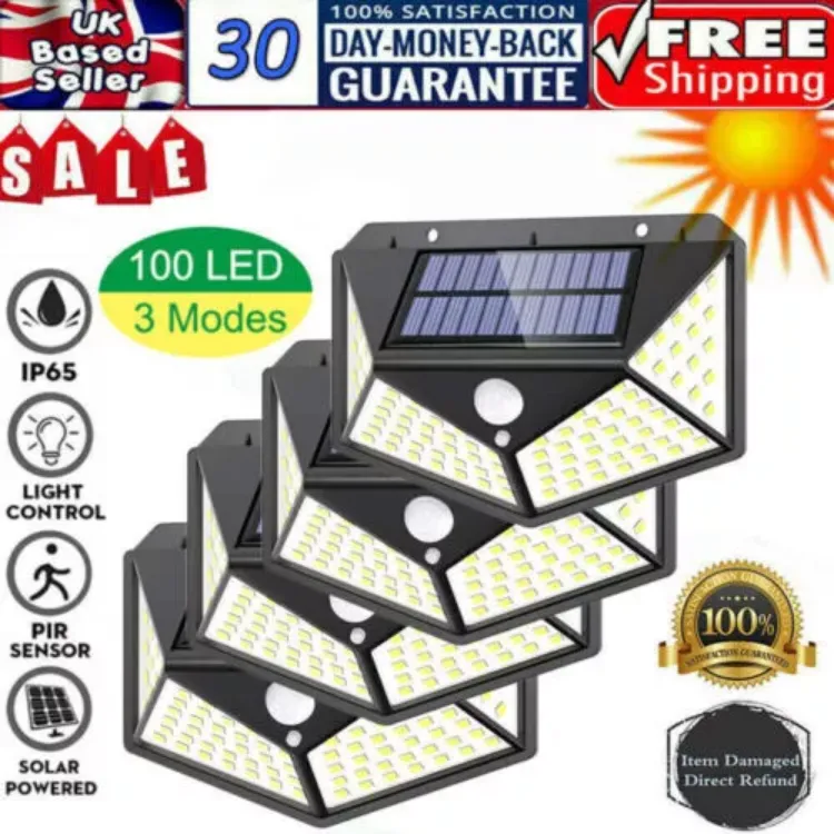 Picture of 4X 100LED Outdoor Solar Power PIR Motion Sensor Wall Lights Garden Security Lamp