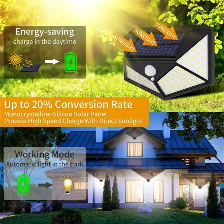 Picture of 4X 100LED Outdoor Solar Power PIR Motion Sensor Wall Lights Garden Security Lamp