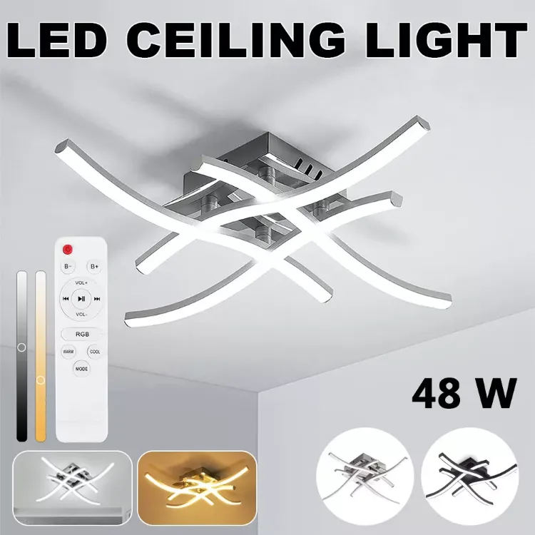 Picture of LED CEILING LIGHT 4 WAVE LIGHTS MODERN KITCHEN LIVING ROOM LAMP PENDANT DIMMABLE