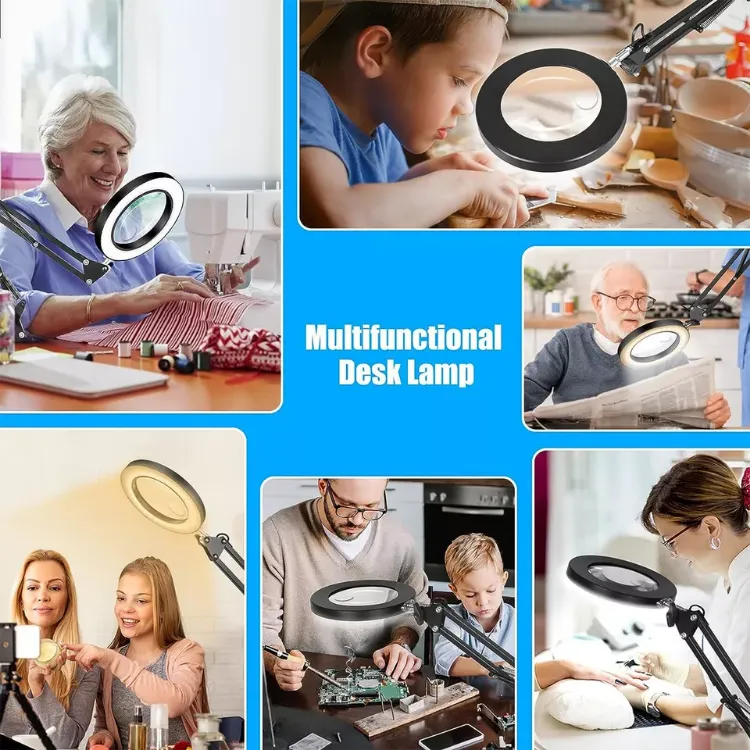 Picture of LED Desk Lamp 10X Magnifier Glass Foldable Light Stand Clamp Beauty Magnifying