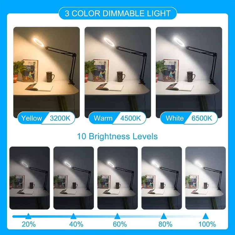 Picture of LED Desk Lamp 10X Magnifier Glass Foldable Light Stand Clamp Beauty Magnifying