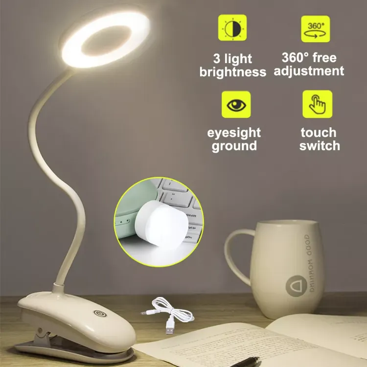 Picture of LED USB Rechargeable Clamp Clip On Flexible Desk Light Bed Read Table Night Lamp