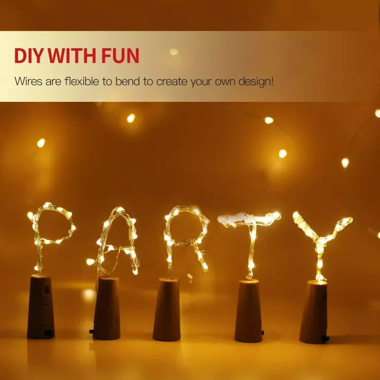 Picture of Bottle String Lights Battery Cork Shaped Wedding Party 20 Led 2M