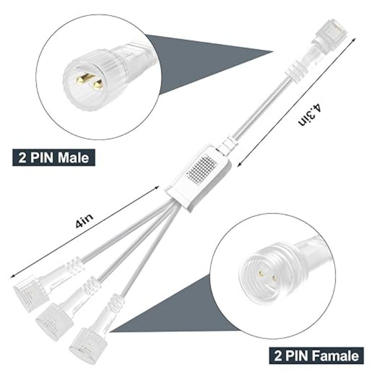 Picture of 2Pin Christmas Light 3-Way Clear Splitter Cable, IP65 Waterproof Extension Cable Connector for Outdoor Garden Lights, G40 Globe Lights, LED Fairy Lights