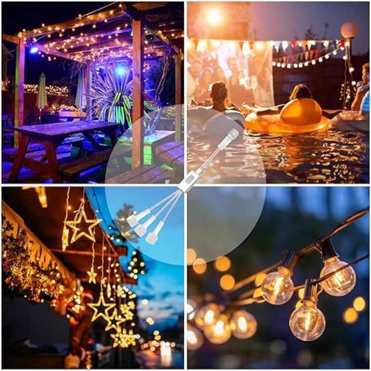 Picture of 2Pin Christmas Light 3-Way Clear Splitter Cable, IP65 Waterproof Extension Cable Connector for Outdoor Garden Lights, G40 Globe Lights, LED Fairy Lights