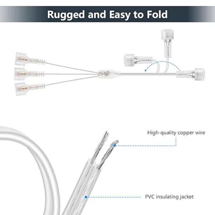 Picture of 2Pin Christmas Light 3-Way Clear Splitter Cable, IP65 Waterproof Extension Cable Connector for Outdoor Garden Lights, G40 Globe Lights, LED Fairy Lights