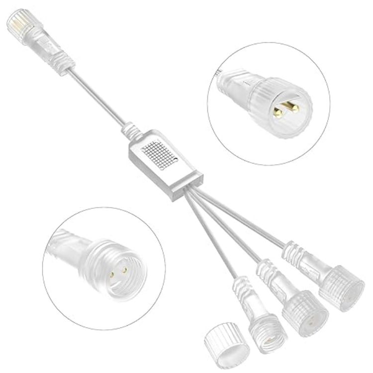 Picture of 2Pin Christmas Light 3-Way Clear Splitter Cable, IP65 Waterproof Extension Cable Connector for Outdoor Garden Lights, G40 Globe Lights, LED Fairy Lights