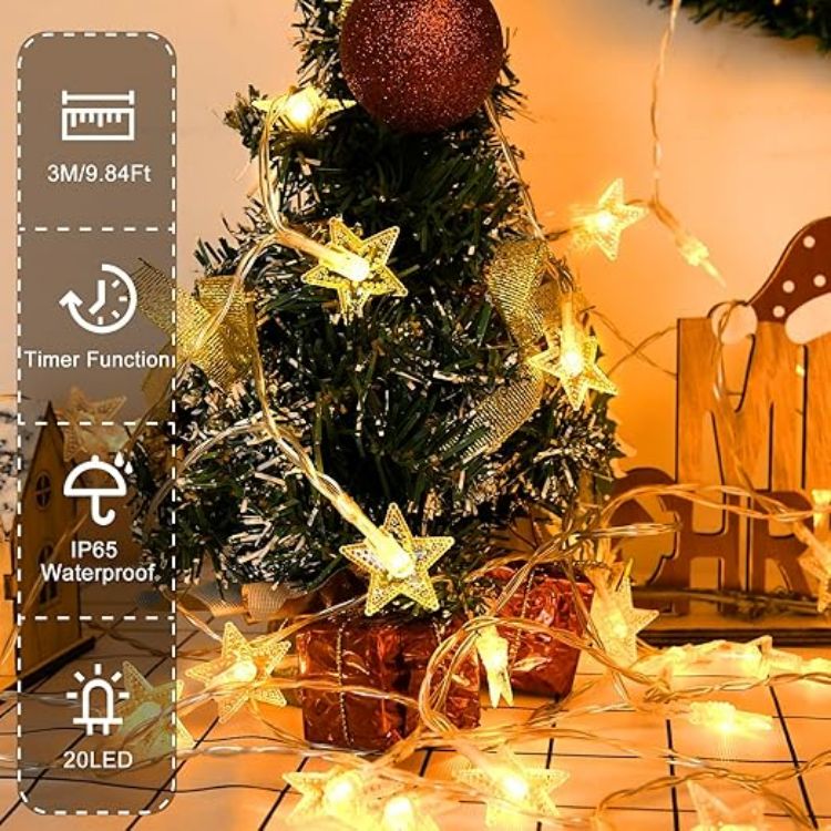 Picture of Star Fairy Lights, 3M 20LED String Lights Battery Operated Decorative Lighting for Christmas, Wedding, Birthday, Indoor and Outdoor Use (Warm White) [Energy Class G]