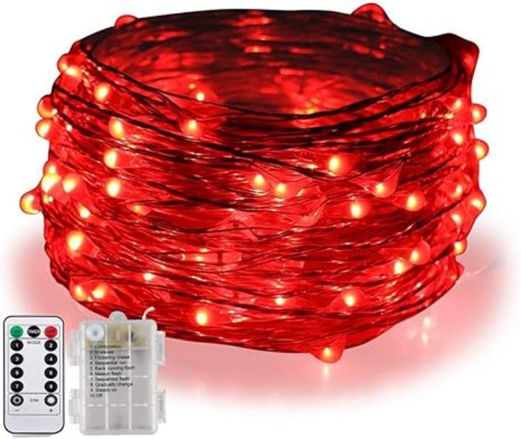 Picture of 5M/16.4Ft 50-LED Battery Operated String Lights Remote-Controlled, Dimmable, Waterproof Fairy Lights Red