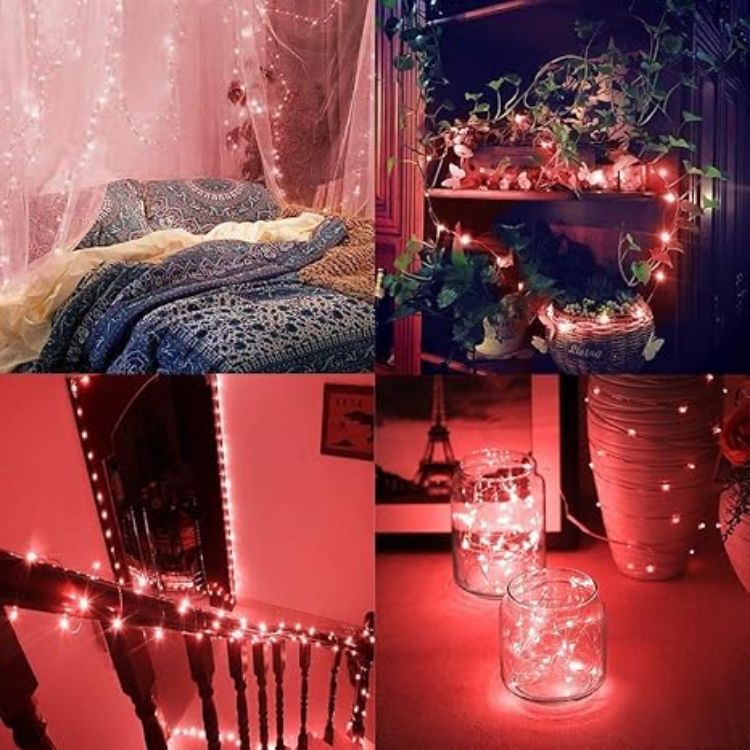 Picture of 5M/16.4Ft 50-LED Battery Operated String Lights Remote-Controlled, Dimmable, Waterproof Fairy Lights Red