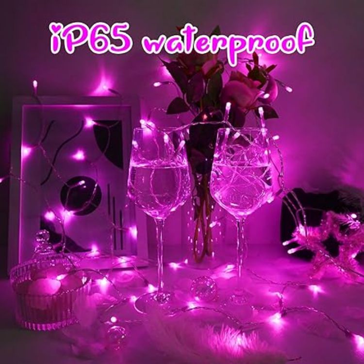 Picture of 3M 30LED Pink LED Fairy Lights with Timer – IP65 Waterproof Battery-Powered Lights for Valentine’s Day & Outdoor Decorations