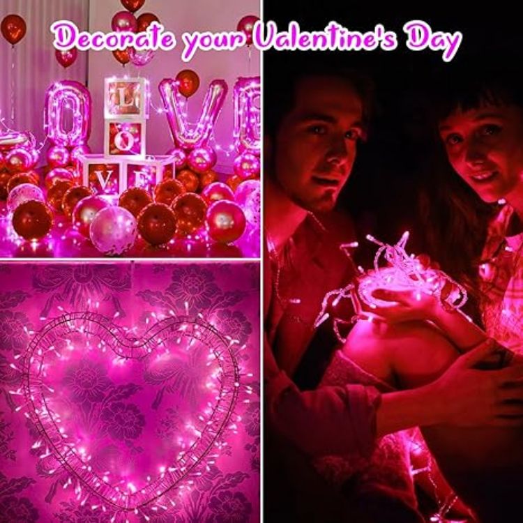 Picture of 3M 30LED Pink LED Fairy Lights with Timer – IP65 Waterproof Battery-Powered Lights for Valentine’s Day & Outdoor Decorations