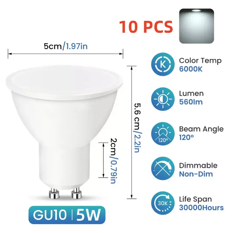 Picture of 10X 5W GU10 LED Bulbs Spot Lamp Cool Day White Down Lights Eneygy Saving 120°