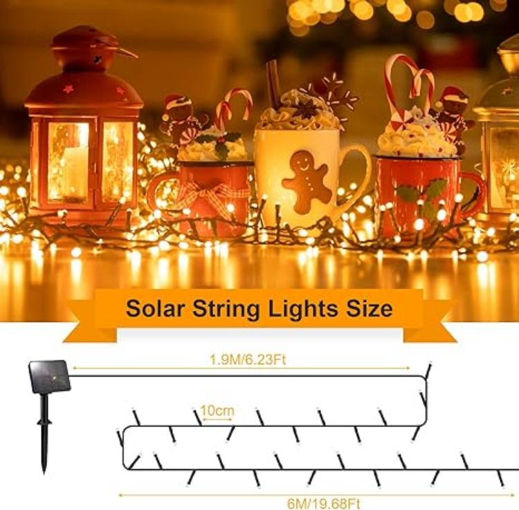 Picture of 6M 60LED Solar Powered String Lights – IP65 Weatherproof Fairy Lights for Garden, Christmas Tree, Yard, Terrace & Wedding Decorations (Warm White)