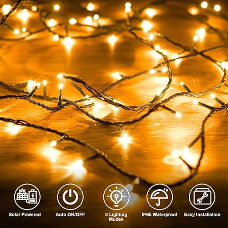 Picture of 6M 60LED Solar Powered String Lights – IP65 Weatherproof Fairy Lights for Garden, Christmas Tree, Yard, Terrace & Wedding Decorations (Warm White)