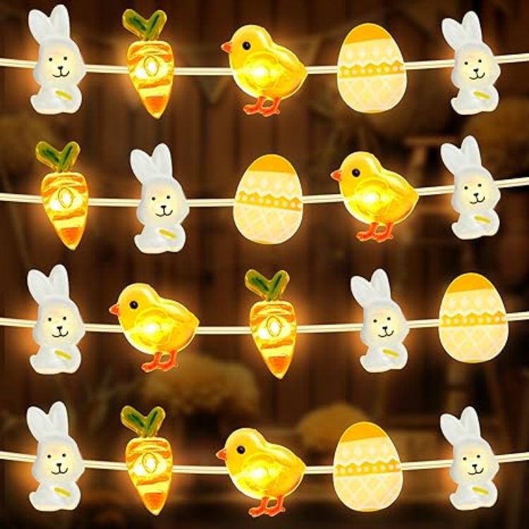 Picture of Easter String Lights – 2M 20LED Battery-Operated Lights with Easter Eggs, Bunny, Chicken, and Carrot Decorations for Indoor & Outdoor DIY Easter Party Decor