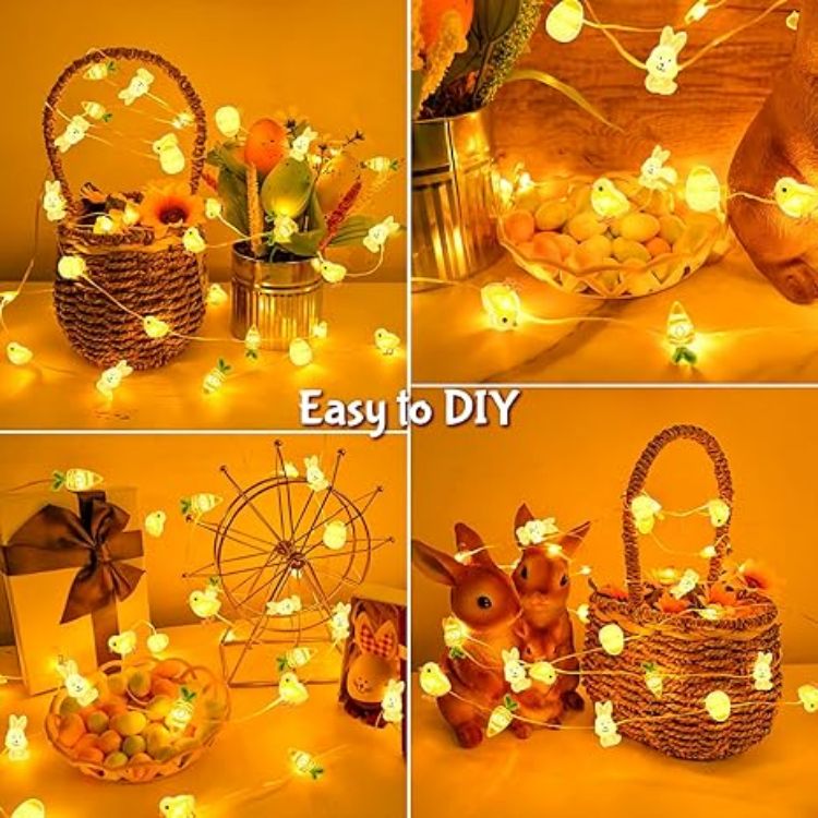 Picture of Easter String Lights – 2M 20LED Battery-Operated Lights with Easter Eggs, Bunny, Chicken, and Carrot Decorations for Indoor & Outdoor DIY Easter Party Decor