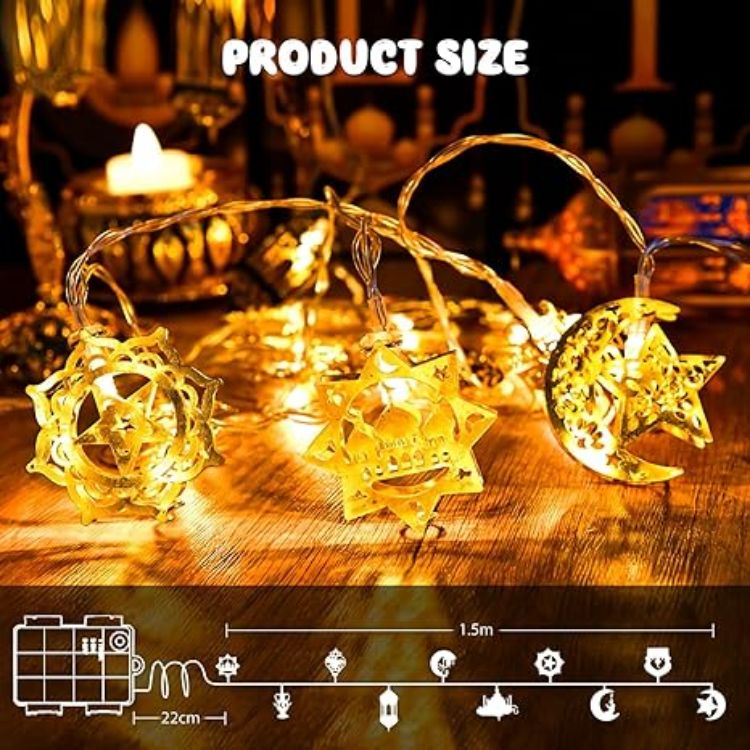 Picture of Ramadan Eid String Lights – 1.5M 10 LED Battery-Operated Fairy Lights for Eid Mubarak Home, Garden, Patio, and Indoor/Outdoor Décor