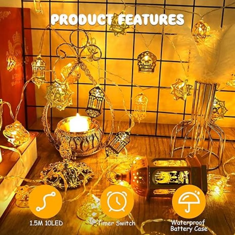 Picture of Ramadan Eid String Lights – 1.5M 10 LED Battery-Operated Fairy Lights for Eid Mubarak Home, Garden, Patio, and Indoor/Outdoor Décor