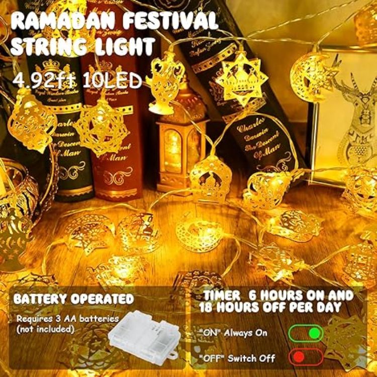 Picture of Ramadan Eid String Lights – 1.5M 10 LED Battery-Operated Fairy Lights for Eid Mubarak Home, Garden, Patio, and Indoor/Outdoor Décor