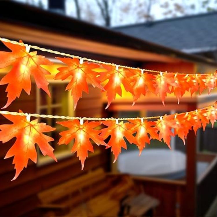 Picture of 3M 20-LED Maple Leaf Fairy Lights – Battery Operated Autumn Garland with Timer for Thanksgiving, Halloween, Christmas, and Party Décor