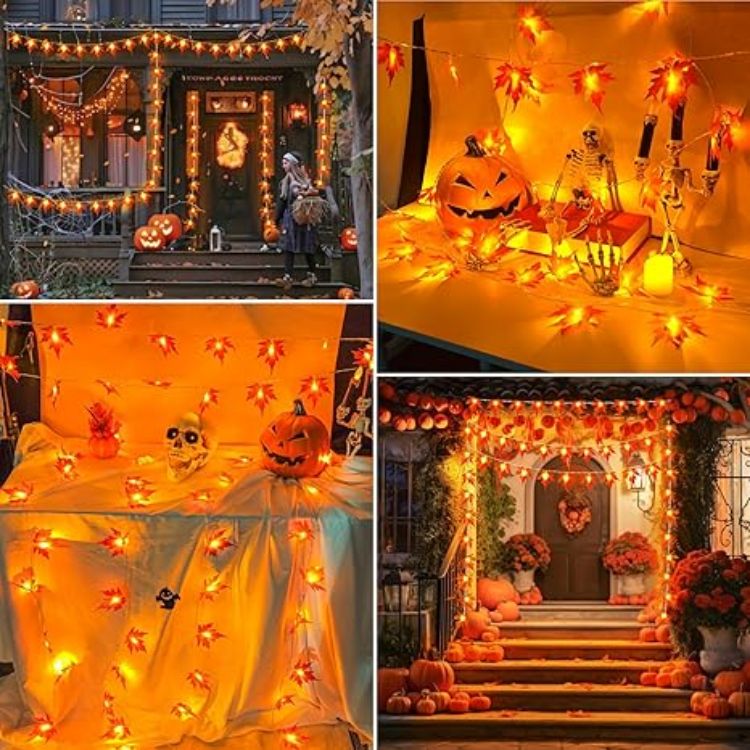 Picture of 3M 20-LED Maple Leaf Fairy Lights – Battery Operated Autumn Garland with Timer for Thanksgiving, Halloween, Christmas, and Party Décor