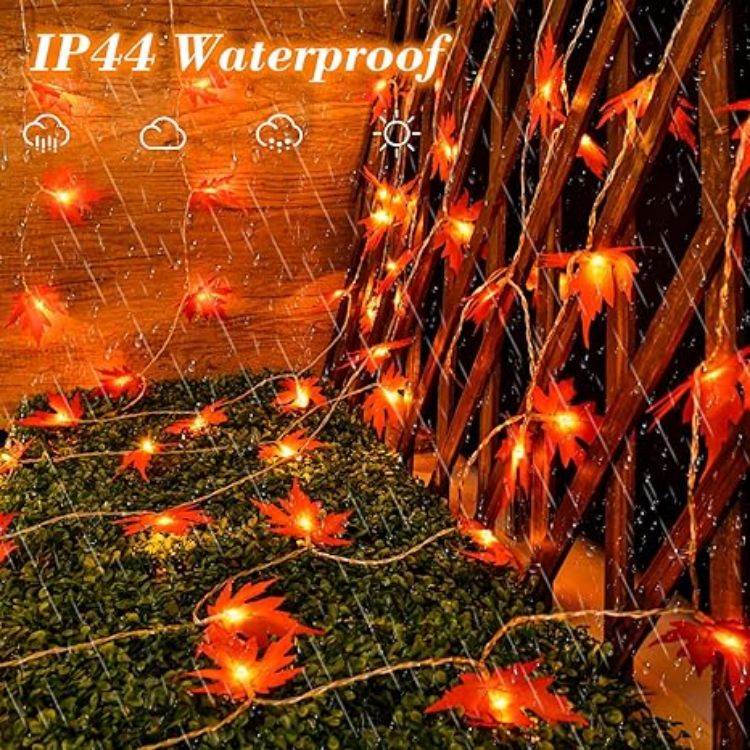 Picture of 3M 20-LED Maple Leaf Fairy Lights – Battery Operated Autumn Garland with Timer for Thanksgiving, Halloween, Christmas, and Party Décor