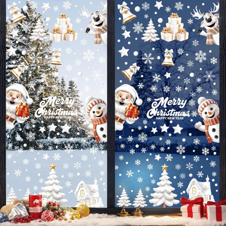 Picture of Christmas Window Clings – 146pcs Double-Sided Reusable Decals for Holiday Window Decorations 9 Sheets