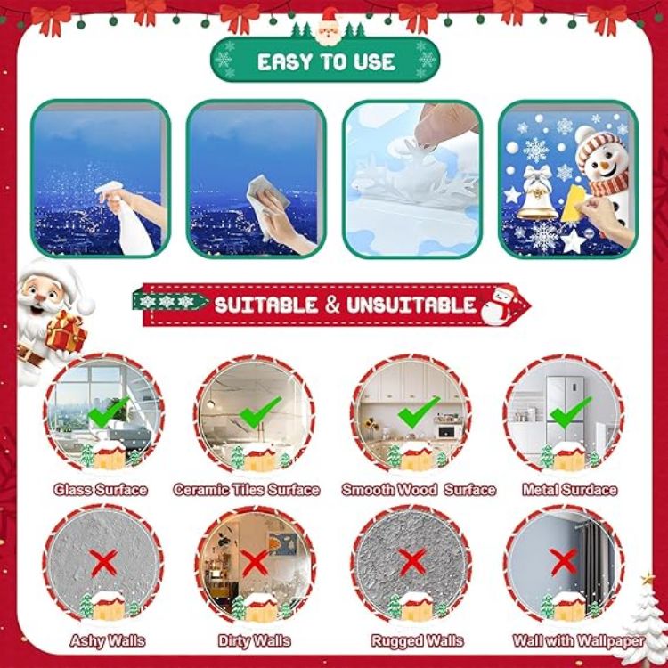 Picture of Christmas Window Clings – 146pcs Double-Sided Reusable Decals for Holiday Window Decorations 9 Sheets