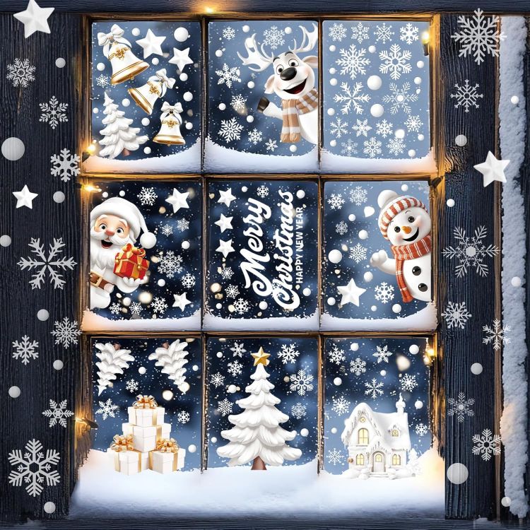 Picture of Christmas Window Clings – 146pcs Double-Sided Reusable Decals for Holiday Window Decorations 9 Sheets