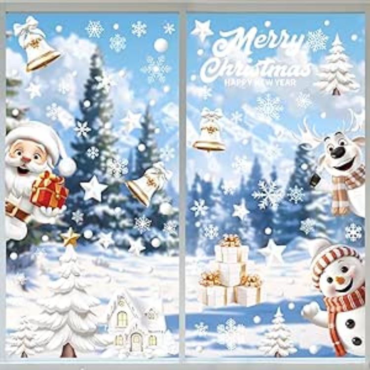 Picture of Christmas Window Clings – 146pcs Double-Sided Reusable Decals for Holiday Window Decorations 9 Sheets