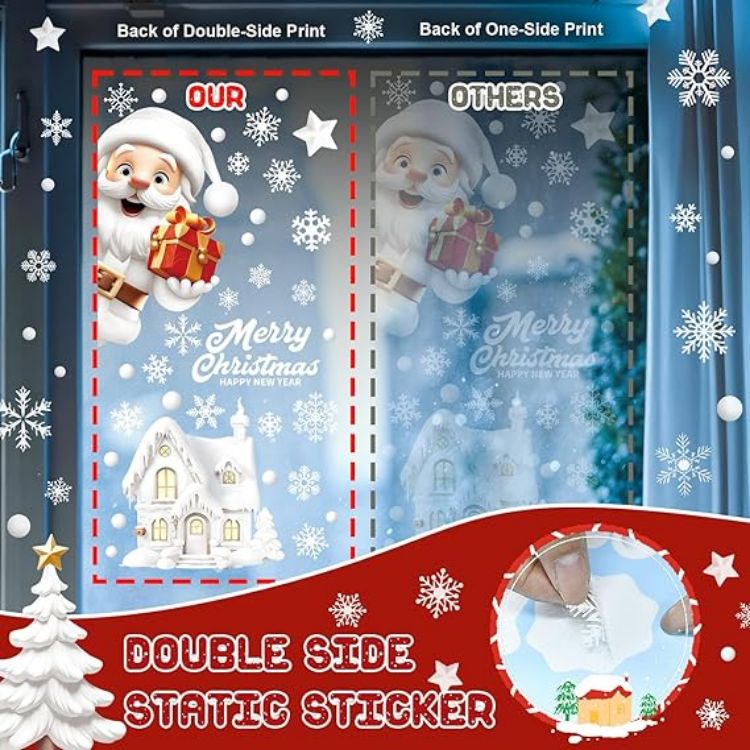 Picture of Christmas Window Clings – 146pcs Double-Sided Reusable Decals for Holiday Window Decorations 9 Sheets