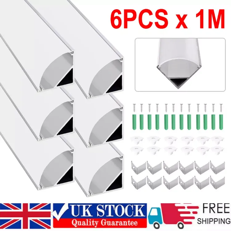 Picture of 6 Pcs LED Aluminium Channel Profile 3.3ft Extrusion Diffuser Strip Lights Cover