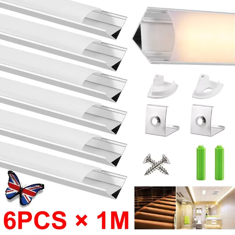 Picture of 6 Pcs LED Aluminium Channel Profile 3.3ft Extrusion Diffuser Strip Lights Cover